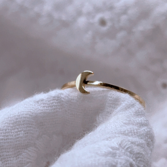 Bague croissant de lune, bague en acier inoxydable doré.