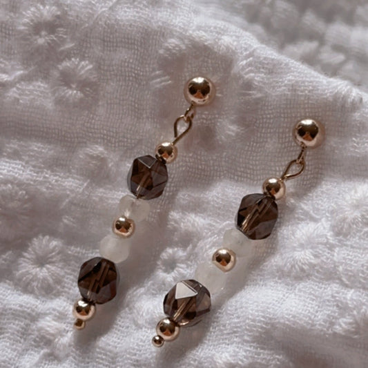 Boucles d’oreilles Osmose Quartz fume et Pierre de lune - Mamma Latte