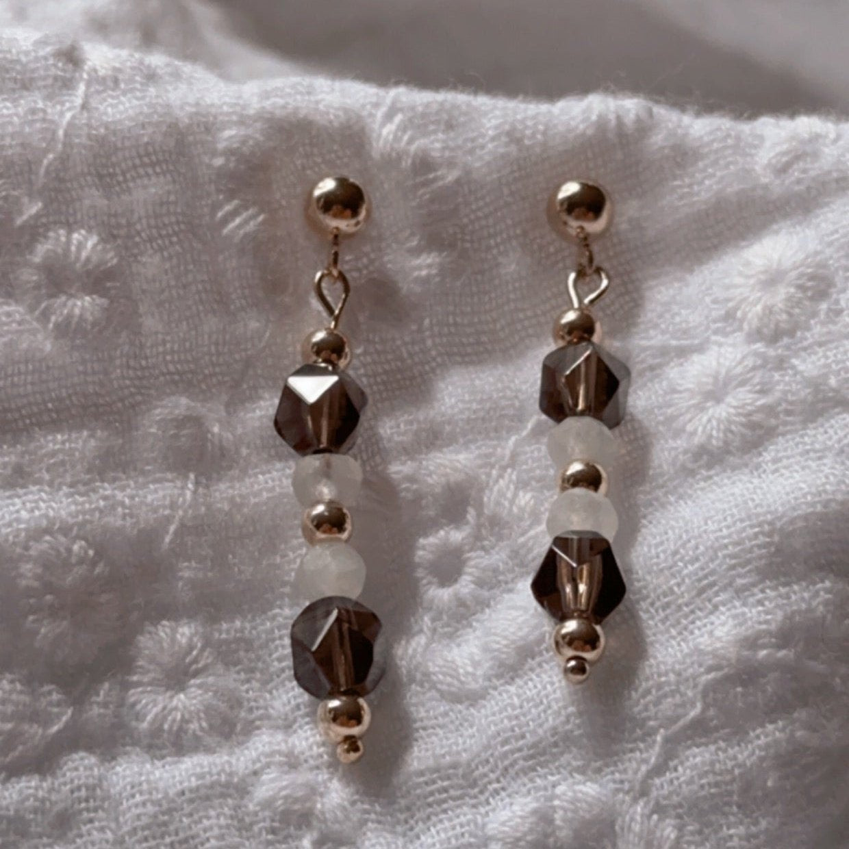 Boucles d’oreilles Osmose Quartz fume et Pierre de lune - Mamma Latte